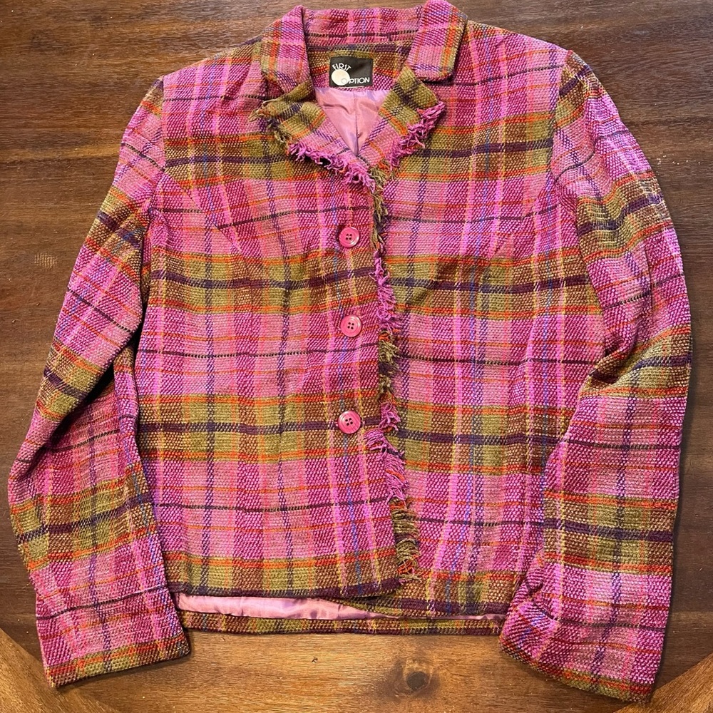 First Option beautiful green and pink plaid blazer